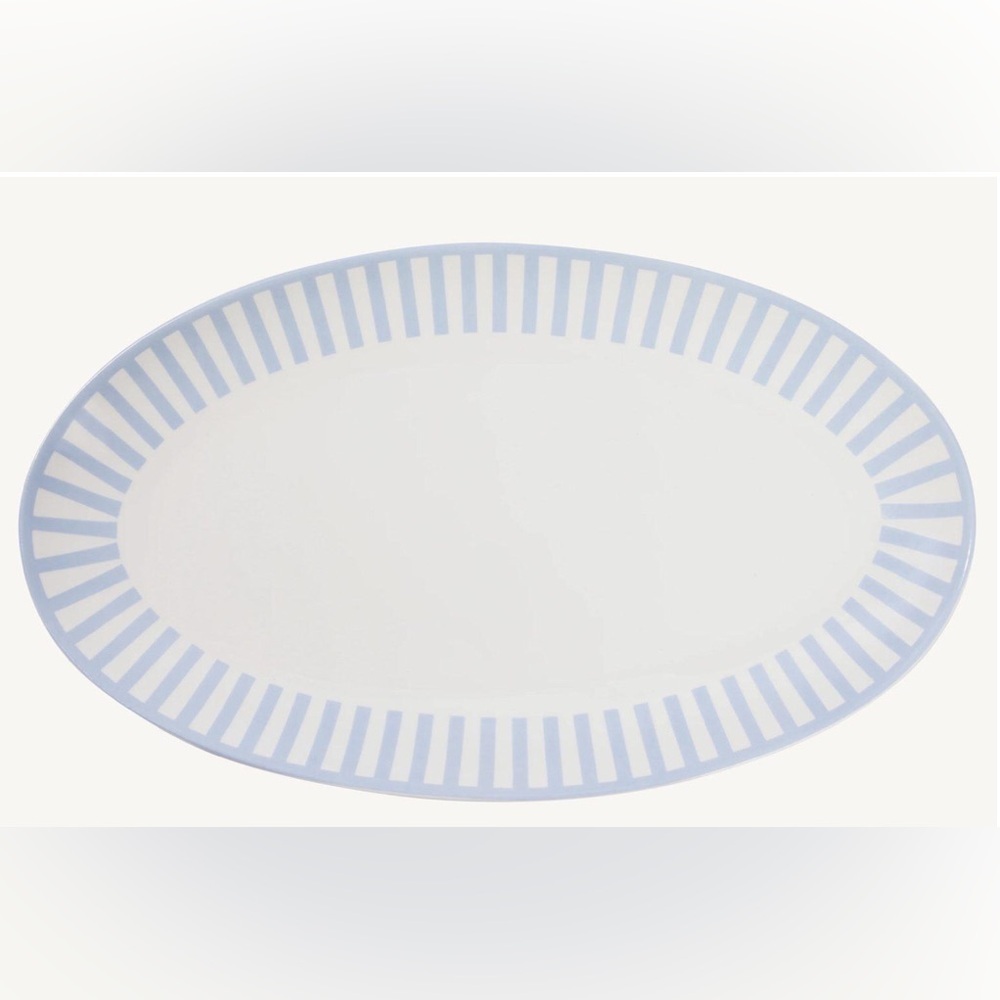 Round House Blue and White Striped Oval Platter